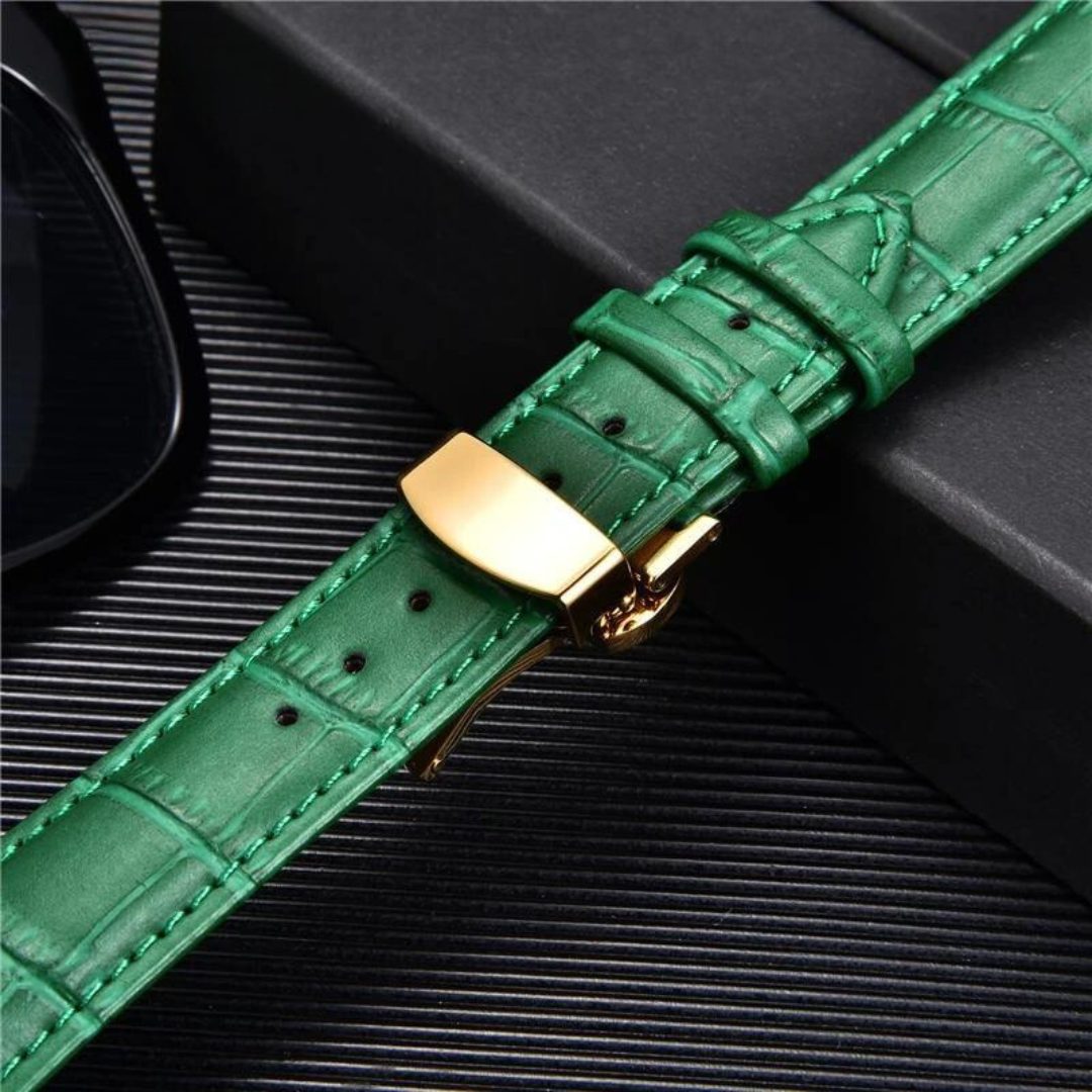 Bamboo Pattern Genuine Leather Watch Strap First layer Cowhide Watch Band 18/20/22/24mm With Steel Butterfly Buckle