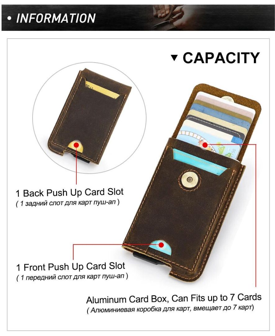 Vintage Genuine Leather RFID Blocking Card Holder Wallet for Men Luxury Card Wallet Case Aluminum Metal Slim Cardholder