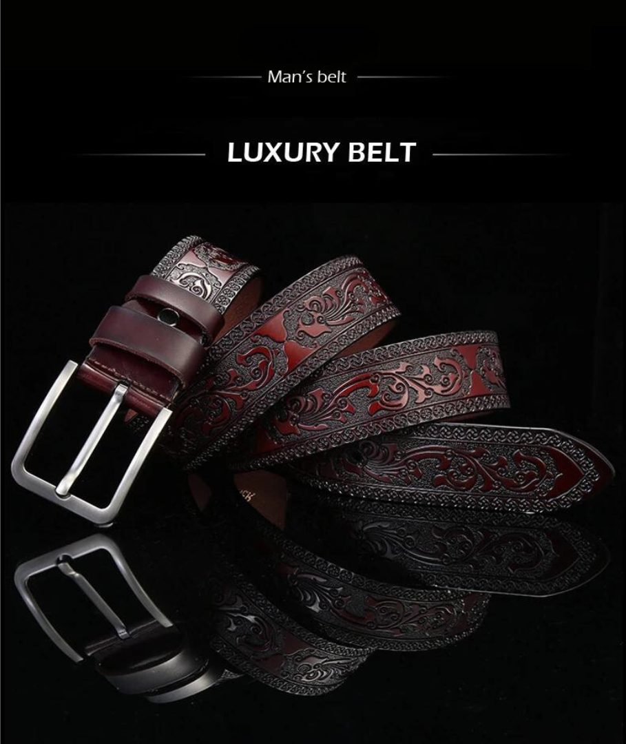 Belts For Men High Quality Cow Genuine Leather Embossing Belt Male Fashion Classic Vintage Pin Buckle Strap