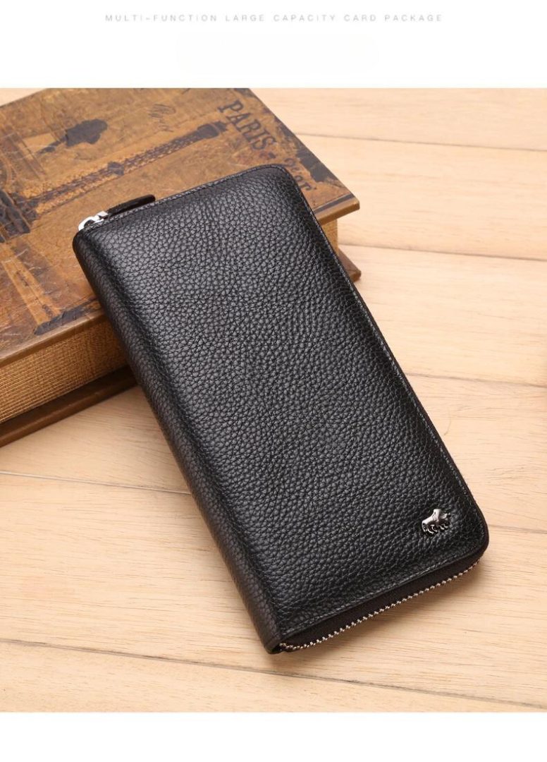 Brand Genuine Leather Wallet RFID Blocking Clutch Bag Wallet Card Holder Coin Purse Zipper Male Long Wallets