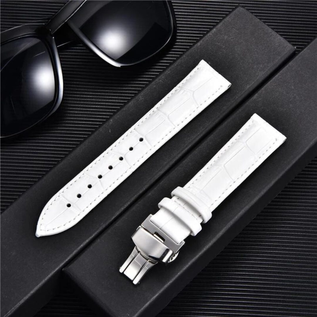 Bamboo Pattern Genuine Leather Watch Strap First layer Cowhide Watch Band 18/20/22/24mm With Steel Butterfly Buckle