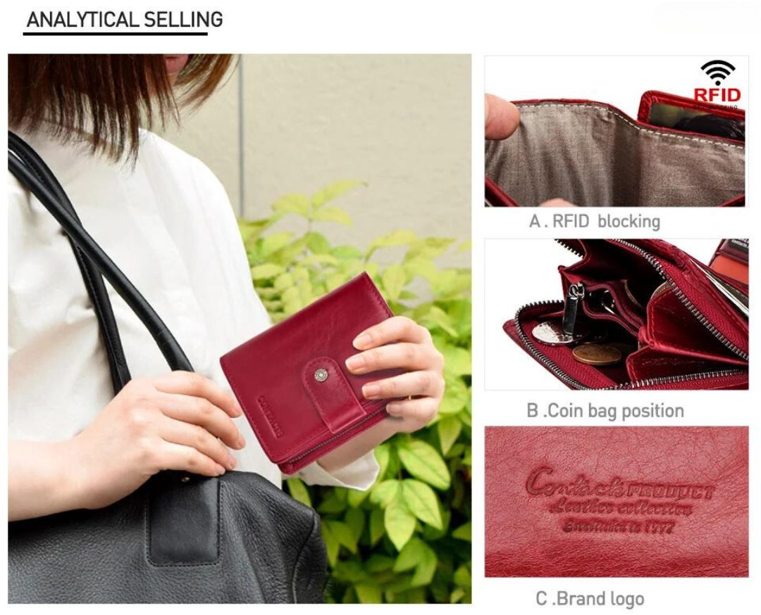 Genuine Leather Wallets Women Men Wallet Short Small RFID Blocking Card Holder Wallets Ladies Red Coin Purse