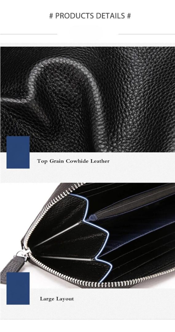Brand Genuine Leather Wallet RFID Blocking Clutch Bag Wallet Card Holder Coin Purse Zipper Male Long Wallets